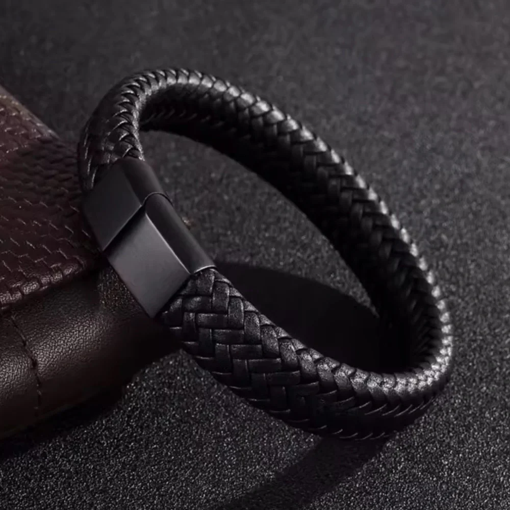 ZARA FOR MEN NEW Black Braided Leather Bracelet